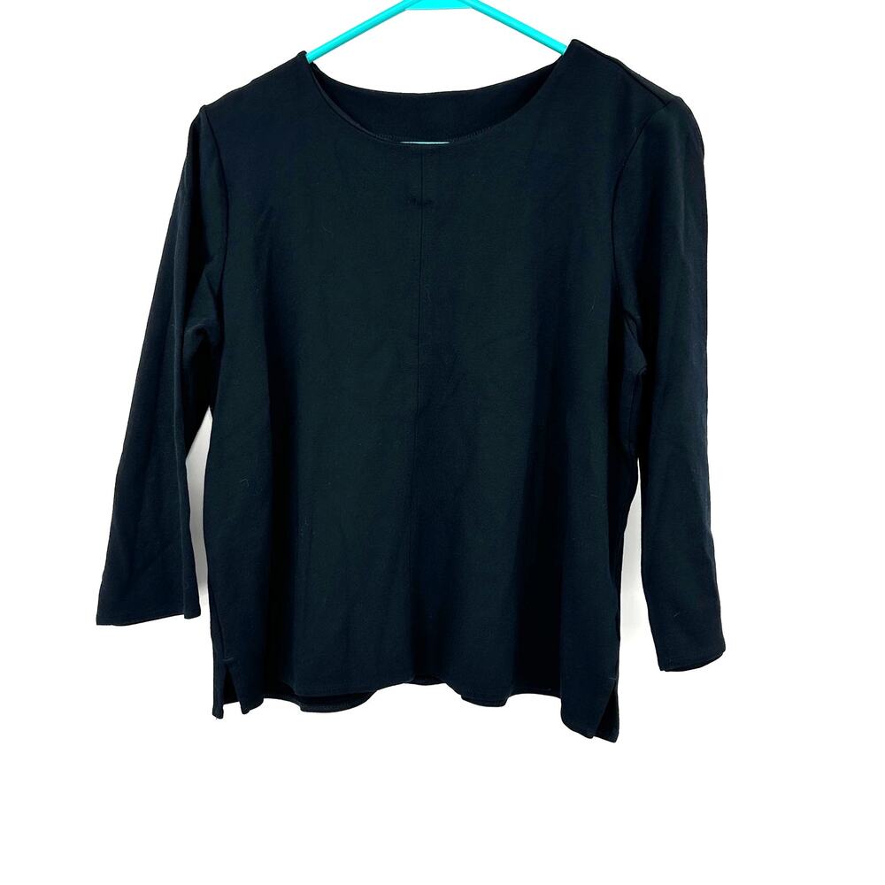 J Jill Size Small Shirt Black Ponte Knit Long Sleeve Basic Daily Causal Solid